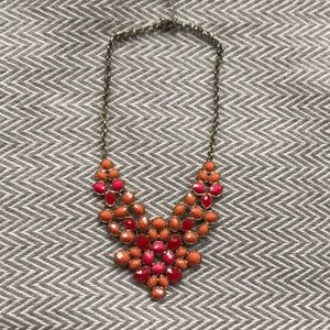 Red and orange jeweled statement necklace